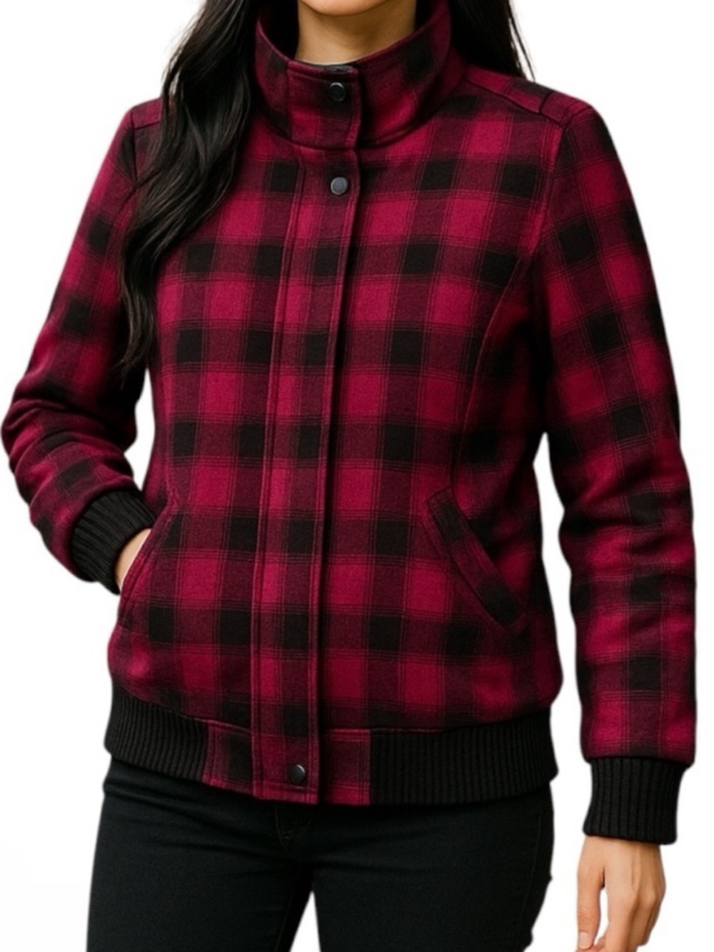 DKNY Jeans Plaid Wool Blend Jacket Coat Size Medium